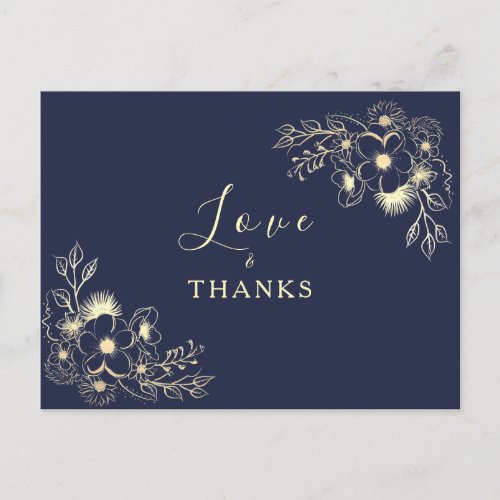 Love and Thanks Navy Blue Wedding Thank You Postcard