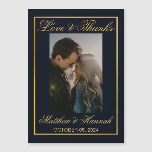 Love and Thanks Navy Gold Wedding Magnetic Card