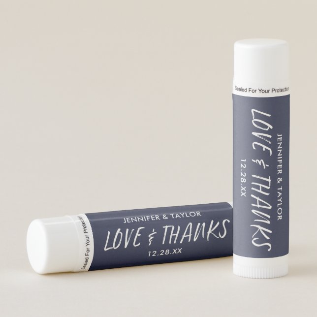 Love and Thanks | Navy Wedding Favors Lip Balm (Front)