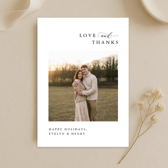 Love and Thanks | Newlywed Christmas Boho Photo Thank You Card (Creator Uploaded)