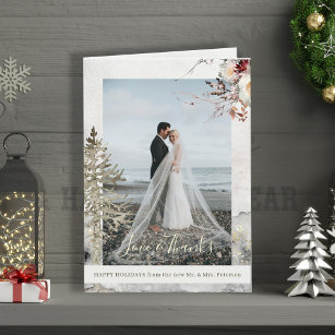 Love and thanks newlyweds Christmas holidays photo Holiday Card