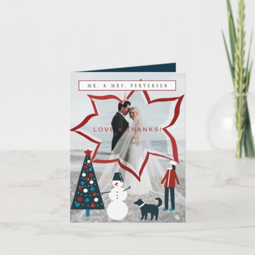 Love and thanks newlyweds Christmas modern photo Card