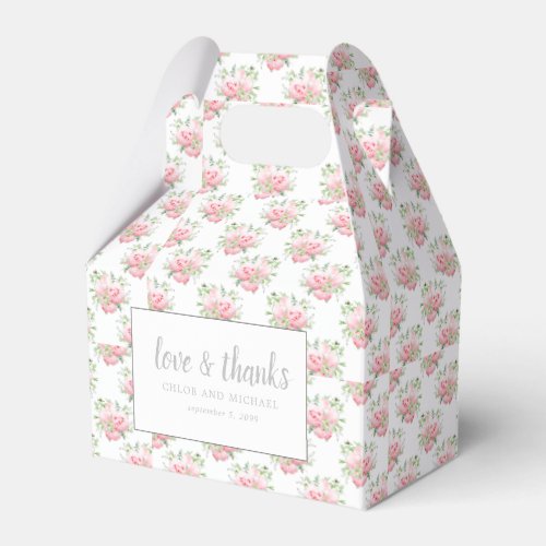 Love and Thanks Peony Pink Watercolor Floral Favor Boxes