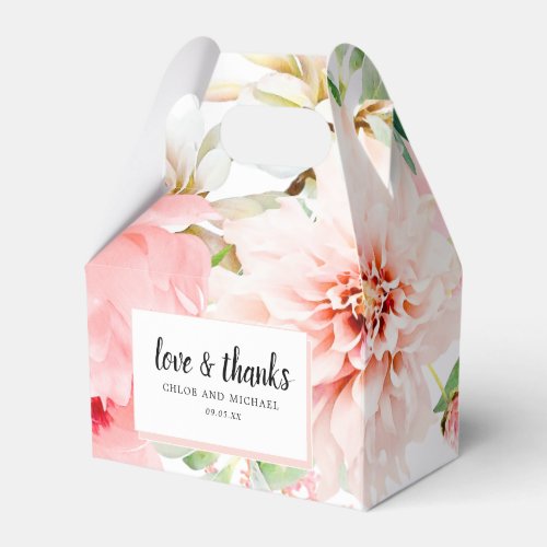 Love and Thanks Peony Pink Watercolor Floral Favor Favor Boxes