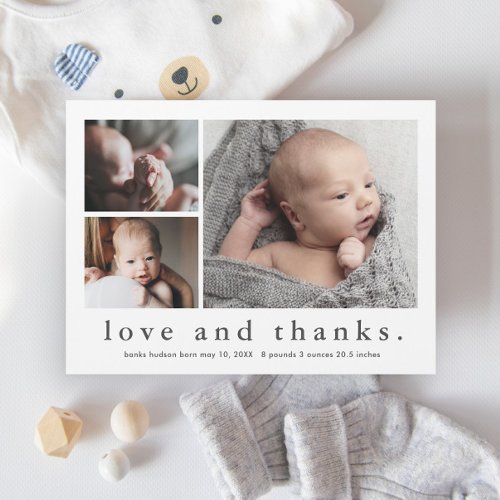 Love and Thanks Photo Baby Announcement Thank You