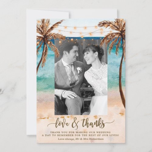 love and thanks photo beach tropical wedding thank you card