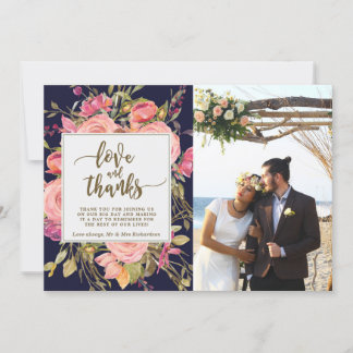 love and thanks photo card boho floral navy