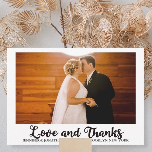 Love and Thanks Photo Chic Cursive Script Wedding Thank You Card