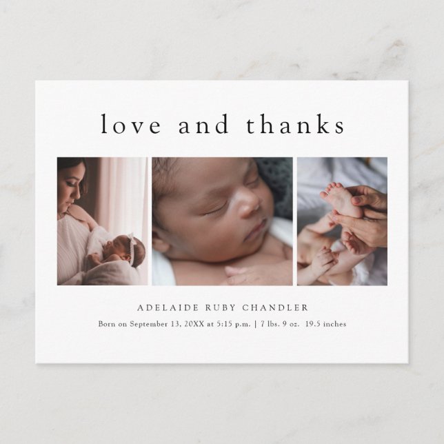 Love and Thanks Photo Collage New Baby Thank You P Postcard (Front)