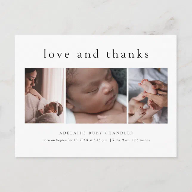 Love and Thanks Photo Collage New Baby Thank You P Postcard | Zazzle