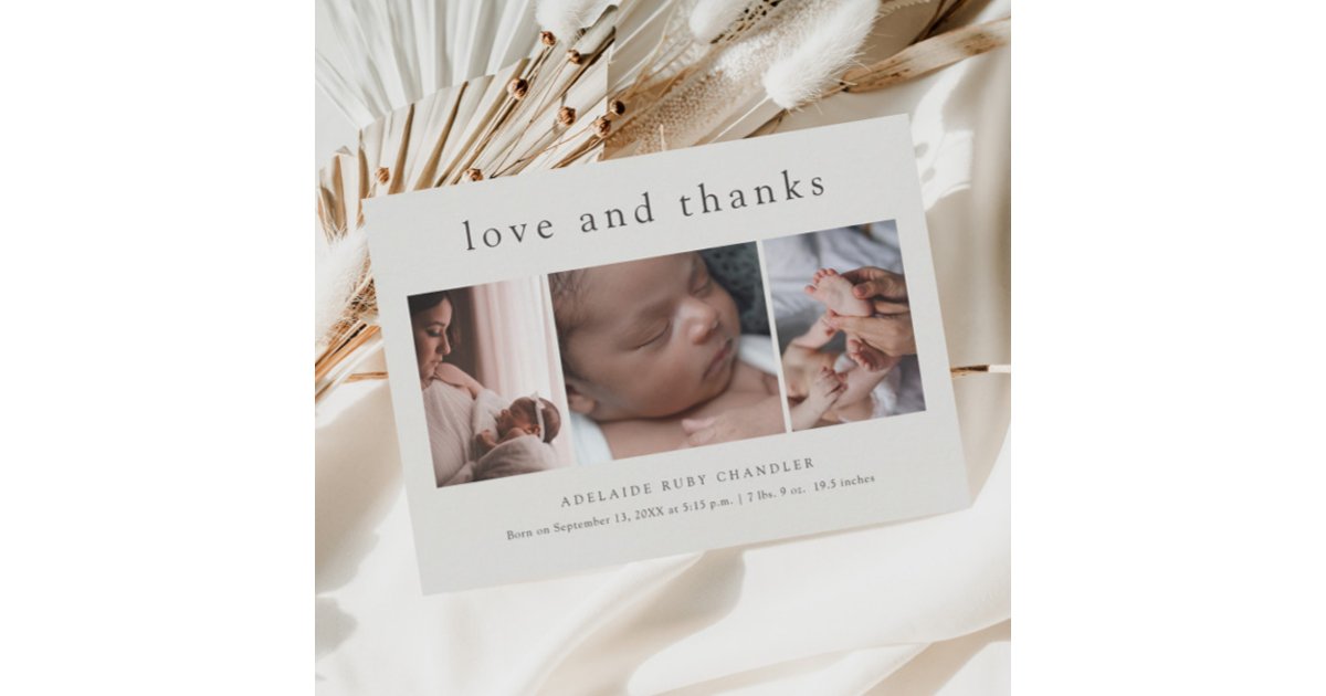 Love and Thanks Photo Collage New Baby Thank You Postcard | Zazzle