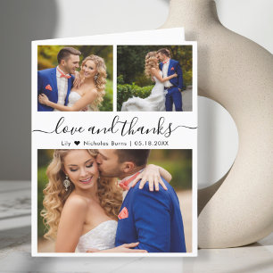 Love and Thanks Photo Collage Script Wedding Letterpress Thank You Card