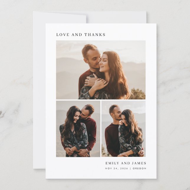 Love and Thanks Photo Collage Wedding Thank You Card (Front)