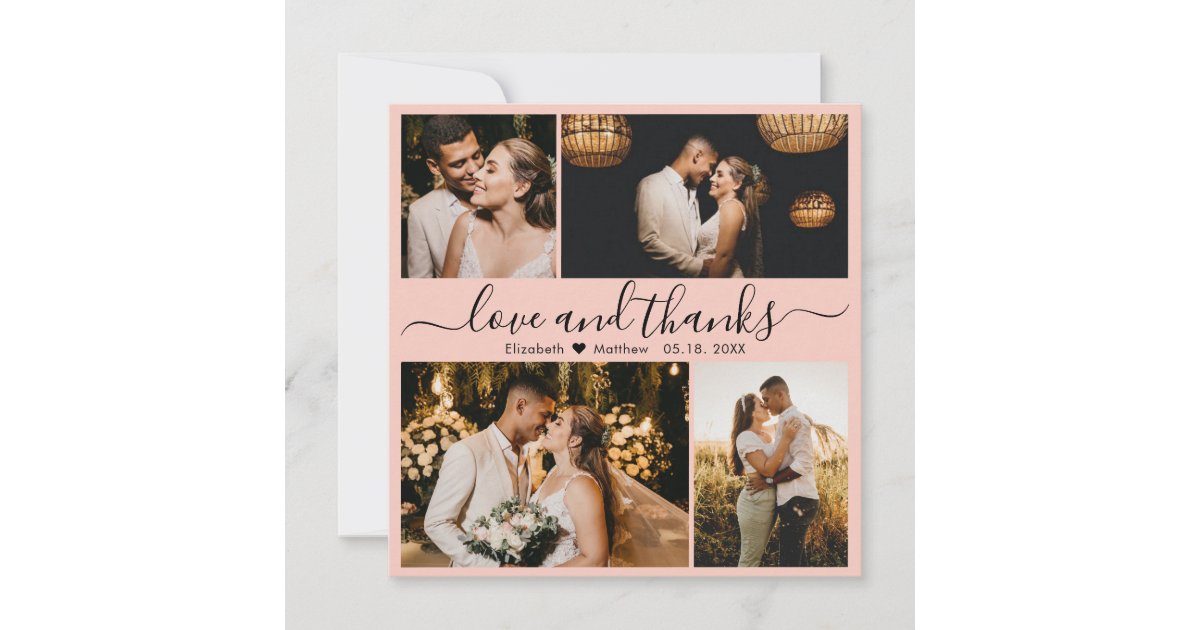 Love and Thanks Photo Collage Wedding Thank You Card | Zazzle