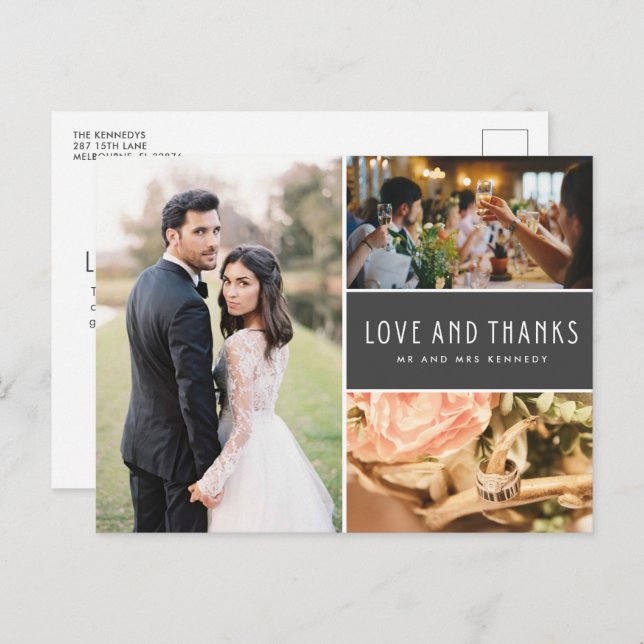  Love and Thanks Photo Collage Wedding Thank You Invitation Postcard (Front/Back)