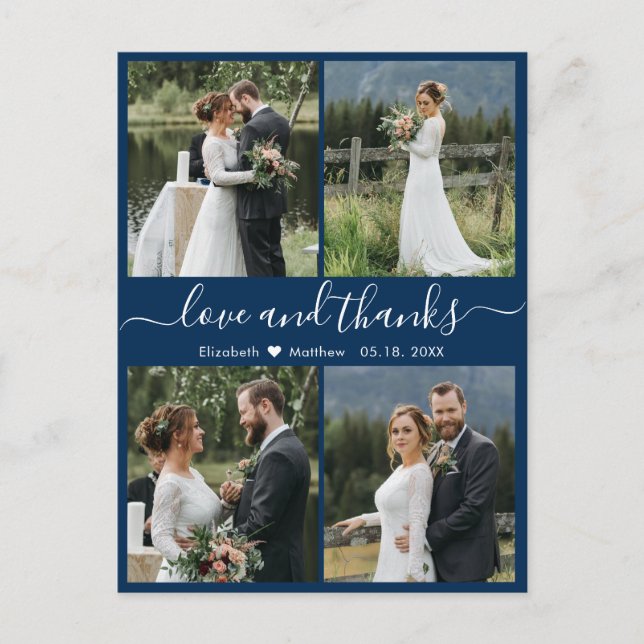 Love and Thanks Photo Collage Wedding Thank You Postcard (Front)