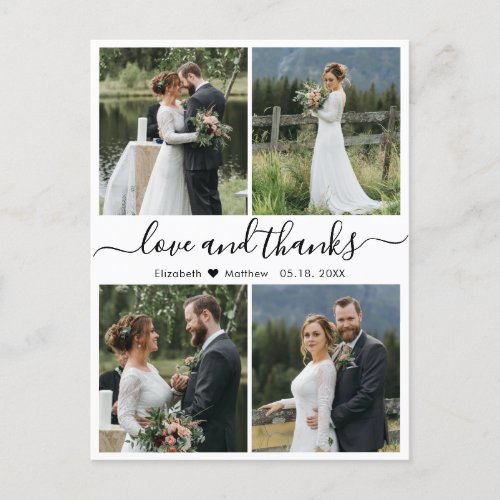 Love and Thanks Photo Collage Wedding Thank You Postcard