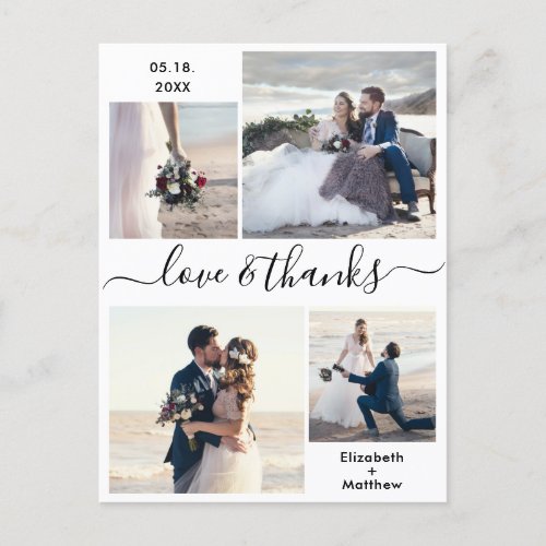Love and Thanks Photo Collage Wedding Thank You Postcard