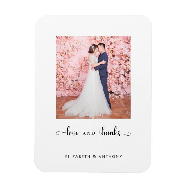 Love and Thanks Photo Elegant Script Chic Wedding Magnet (Vertical)