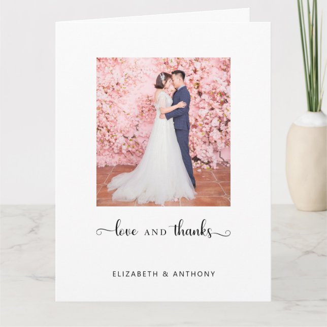 Love and Thanks Photo Elegant Script Chic Wedding Thank You Card (Front)