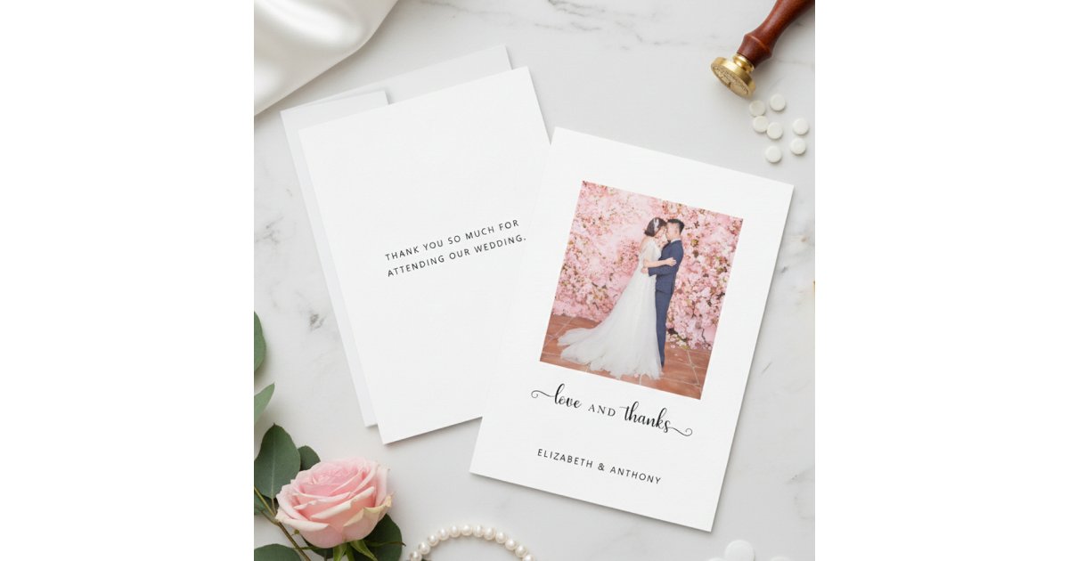 Love and Thanks Photo Elegant Script Chic Wedding Thank You Card | Zazzle