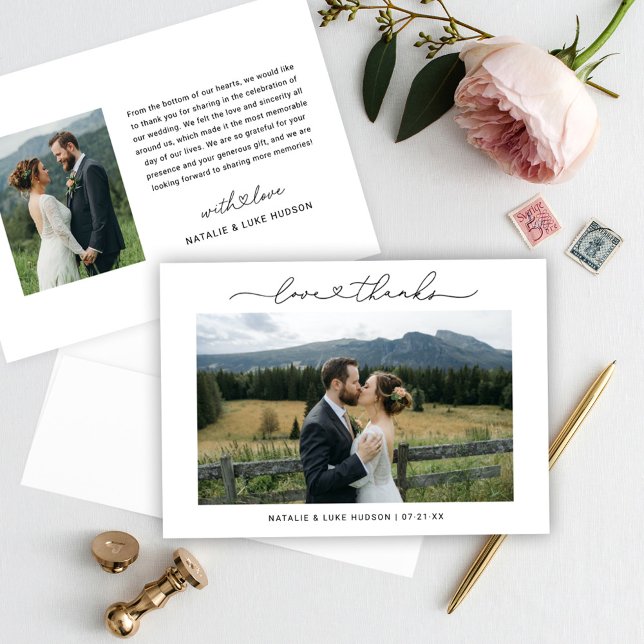 Love and Thanks Photo Inset Wedding Thank You Card (Creator Uploaded)