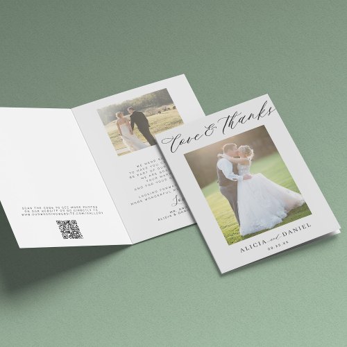 Love and thanks photo QR code wedding thank you Card