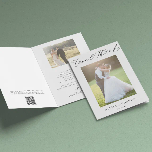 Love and thanks photo QR code wedding thank you Card | Zazzle