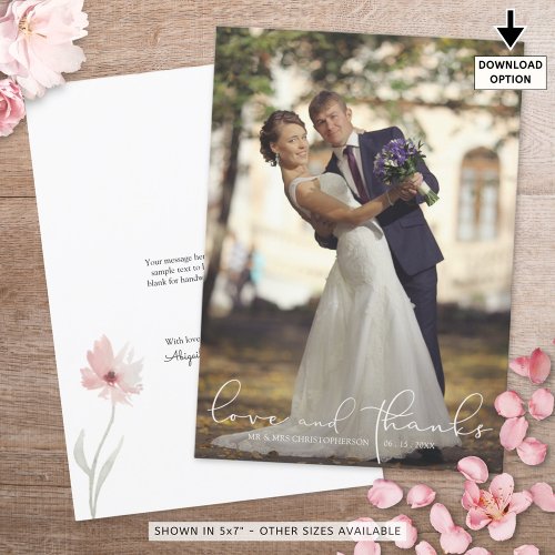 Love and Thanks Photo Single Flower Wedding Thank You Card