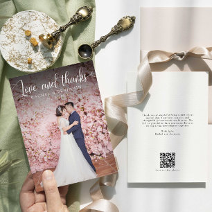 Love and thanks Photo Wedding QR Code Thank you Card