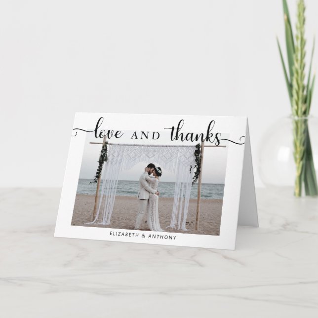 Love and Thanks Photo Wedding Simple Elegant Chic Thank You Card (Front)