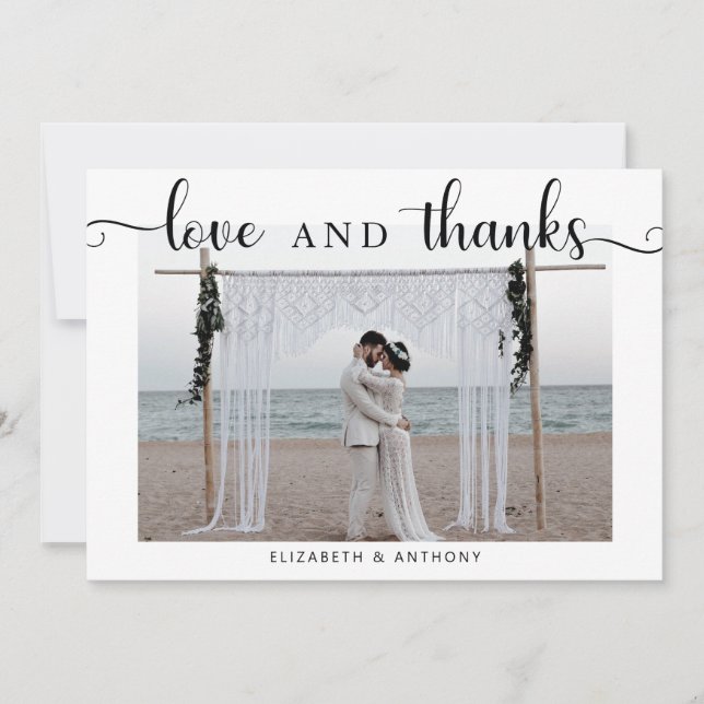 Love and Thanks Photo Wedding Simple Elegant Chic Thank You Card (Front)
