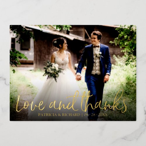 Love And Thanks Photo Wedding Thank You Foil Foil Holiday Postcard