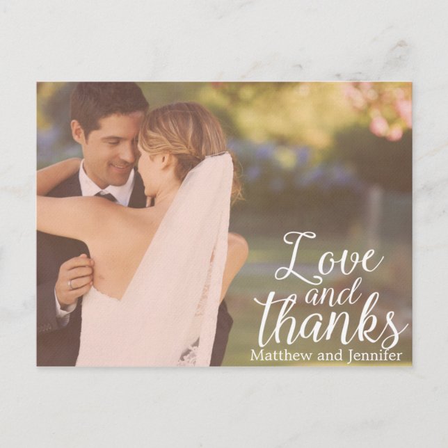 Love and Thanks | Photo Wedding Thank You Postcard (Front)