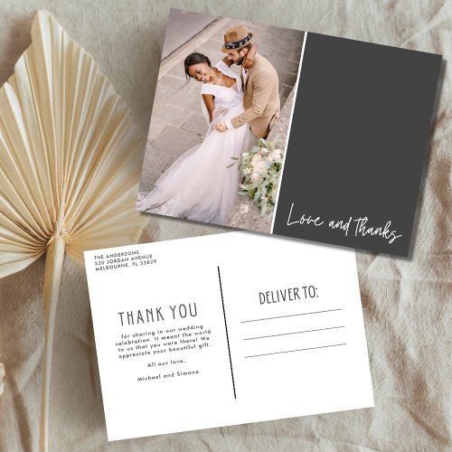 Love and Thanks Photo Wedding Thank You Postcard