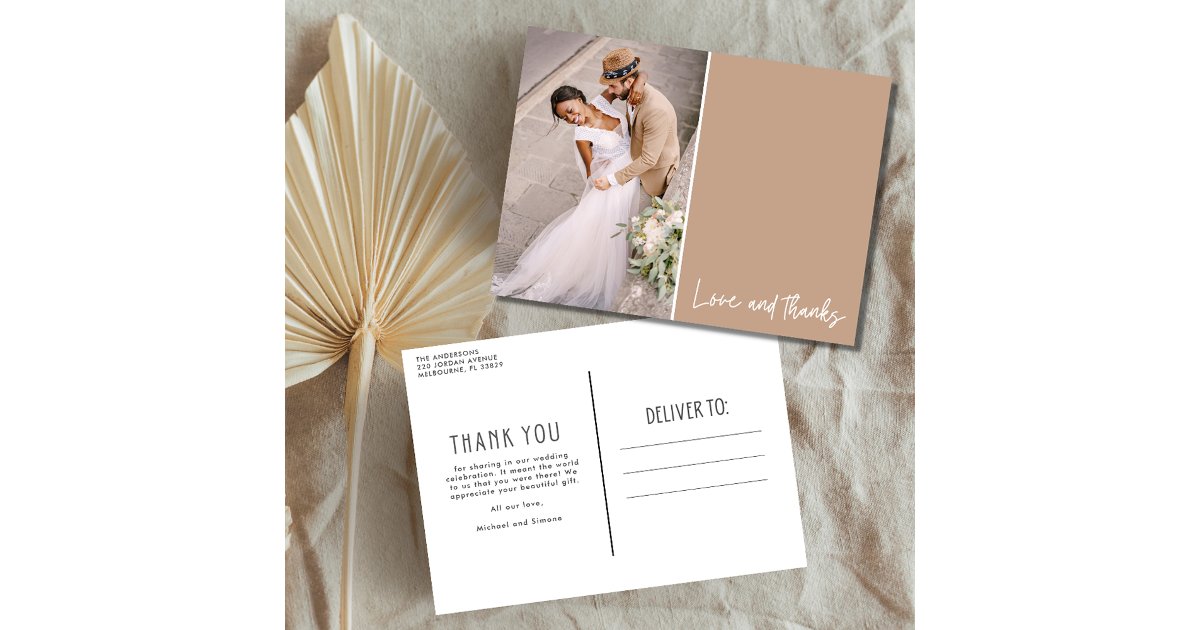 Love and Thanks Photo Wedding Thank You Postcard | Zazzle