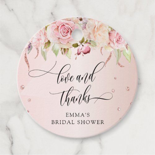 Love and Thanks Pink and Rose Gold and Floral Favor Tags