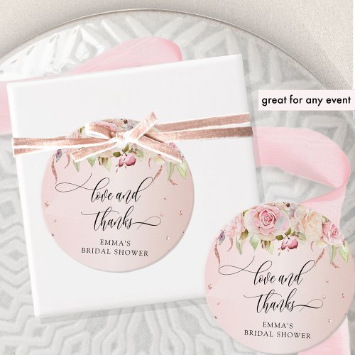 Love and Thanks Pink and Rose Gold and Floral Favor Tags