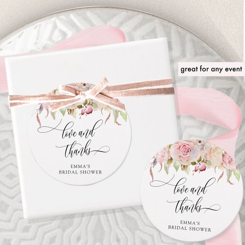 Love and Thanks Pink and Rose Gold Floral Favor Tags
