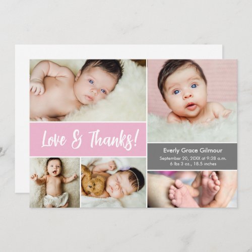 Love and Thanks Pink Custom Photos Baby Shower  Thank You Card