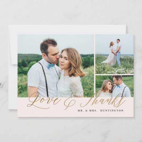 Love and Thanks Pink Photo Wedding Thank You Card