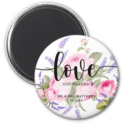 Love and Thanks Pink Rose  Lavender Thank You Magnet