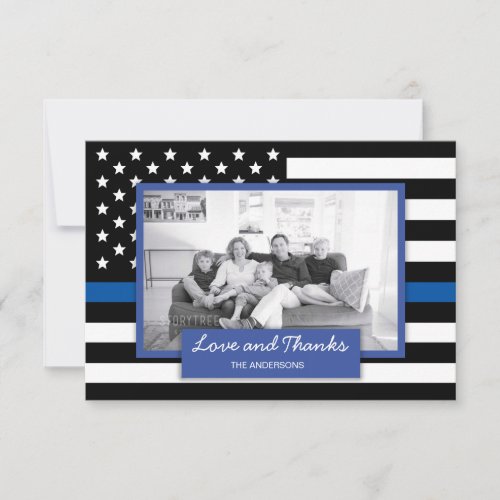 Love and Thanks Police Thin Blue Line Family Photo Thank You Card