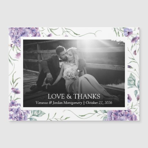 Love and Thanks Purple Floral Frame Wedding Photo