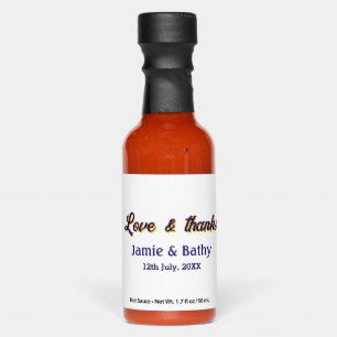 Love and thanks purple orange couple name date hot sauces