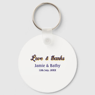 Love and thanks purple orange couple name date keychain