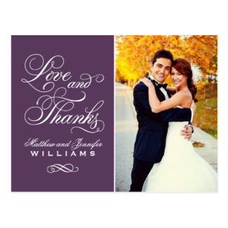 Love and Thanks | Purple Wedding Thank You Postcard