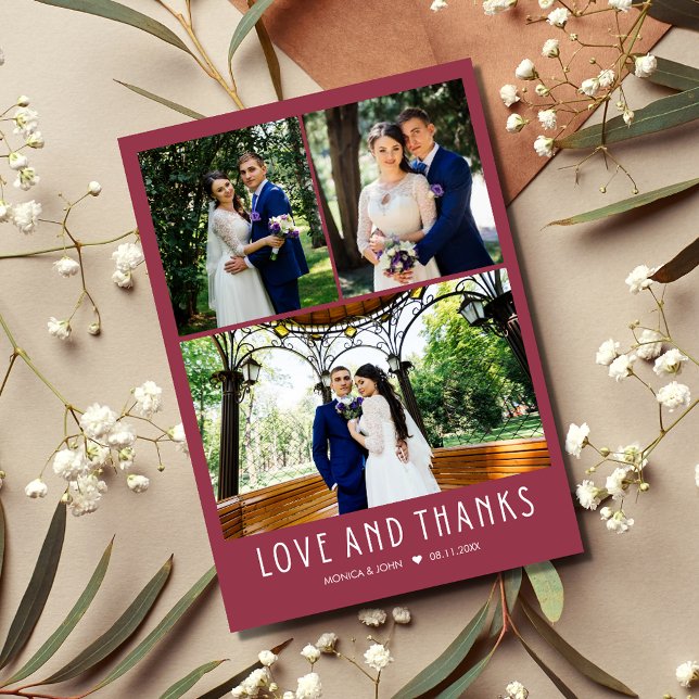 Love and Thanks Red Modern Photo Thank You  Card (Creator Uploaded)