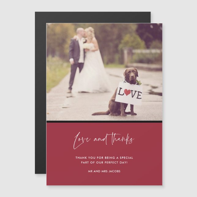 Love and Thanks Red Wedding Photo Thank You (Front/Back)