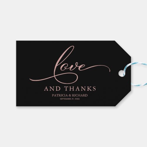 Love and Thanks Rose Gold Foil Wedding Favor Tags